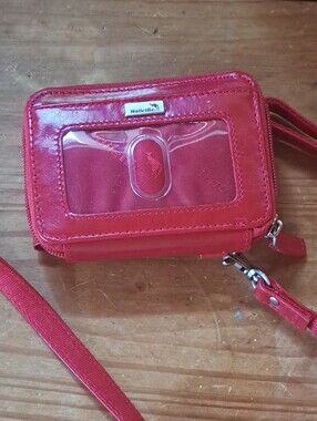 WalletBe Red Leather Crossbody Travel Bag Accordion Wallet for ID Cash Coins